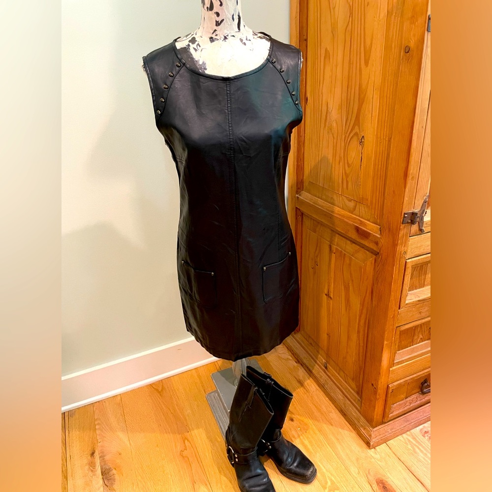 Chelsea & Violet Black Skull Faux Leather Dress, Size M